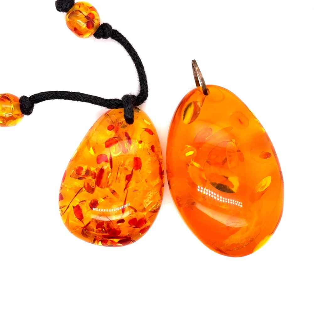 Faux Amber Resin Teardrop Pendant Necklace and Loose Pendant Set Orange Boho